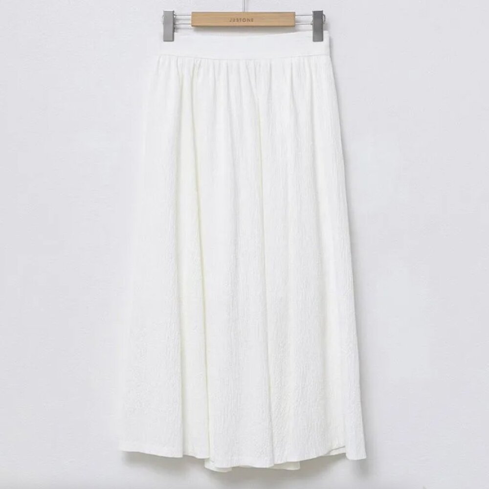 Justone White Seersucker Long Midi Full Volume Skirt